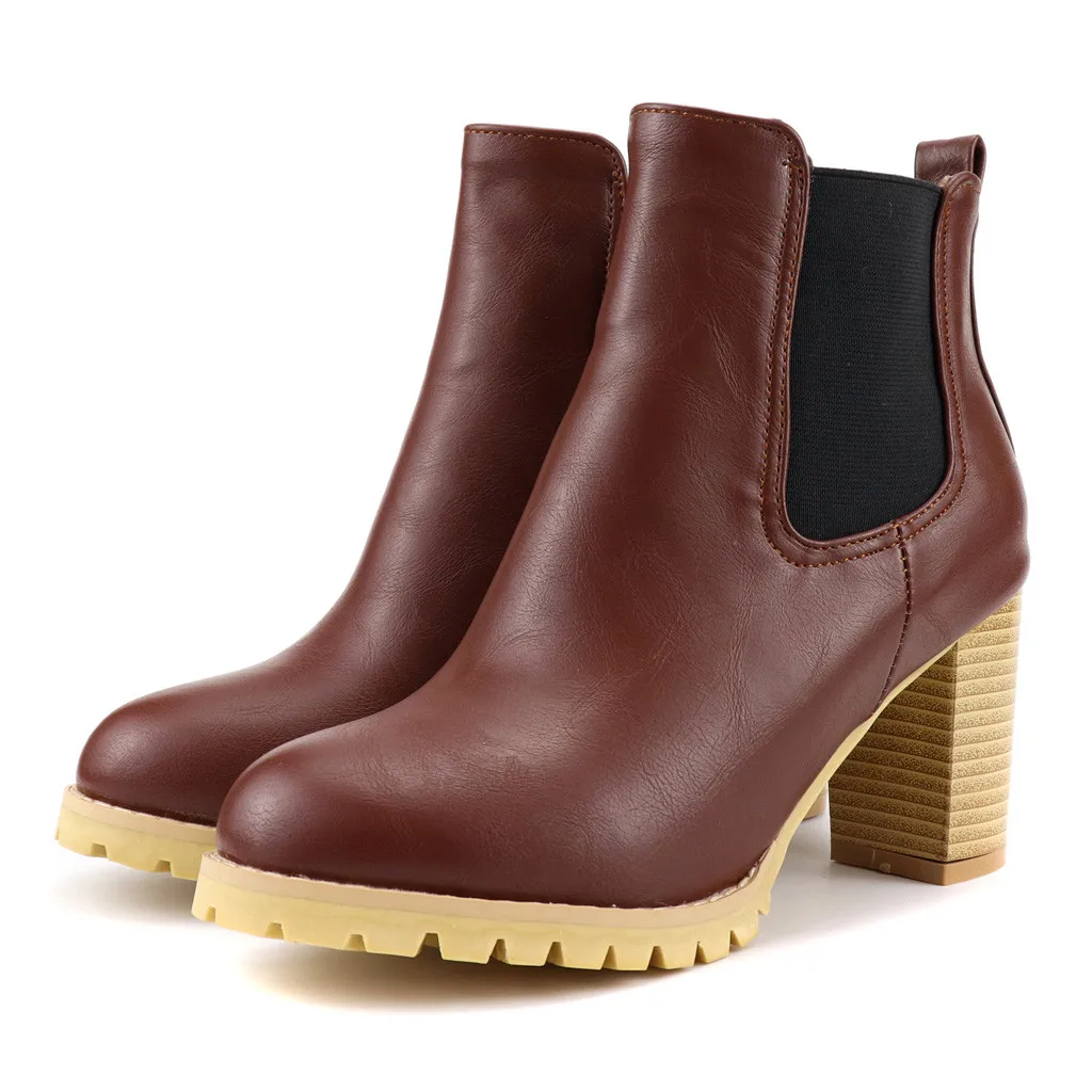 Boots Ankle Round High Heels Boot Platform Sexy Ladies Black Pumps Shoes Boots Ankle Women Elegant