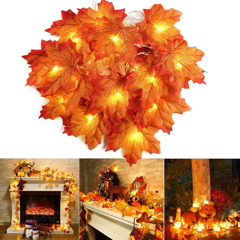 

2/3/6M Christmas Decoration Artificial Maple Leaf Leaves LED Light String Lantern Garland Home Party DIY Deco Halloween New Yea