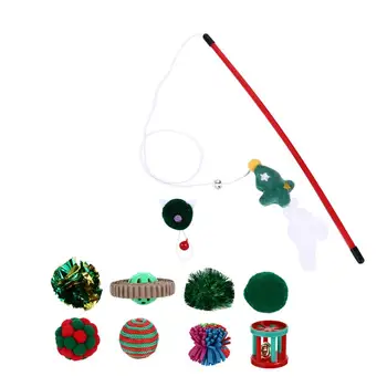 

Cat Teasing Toy Set Christmas Design Cat Interactive Toys For Cat Pet Toys Christmas Party Decorations Accessories(Green)