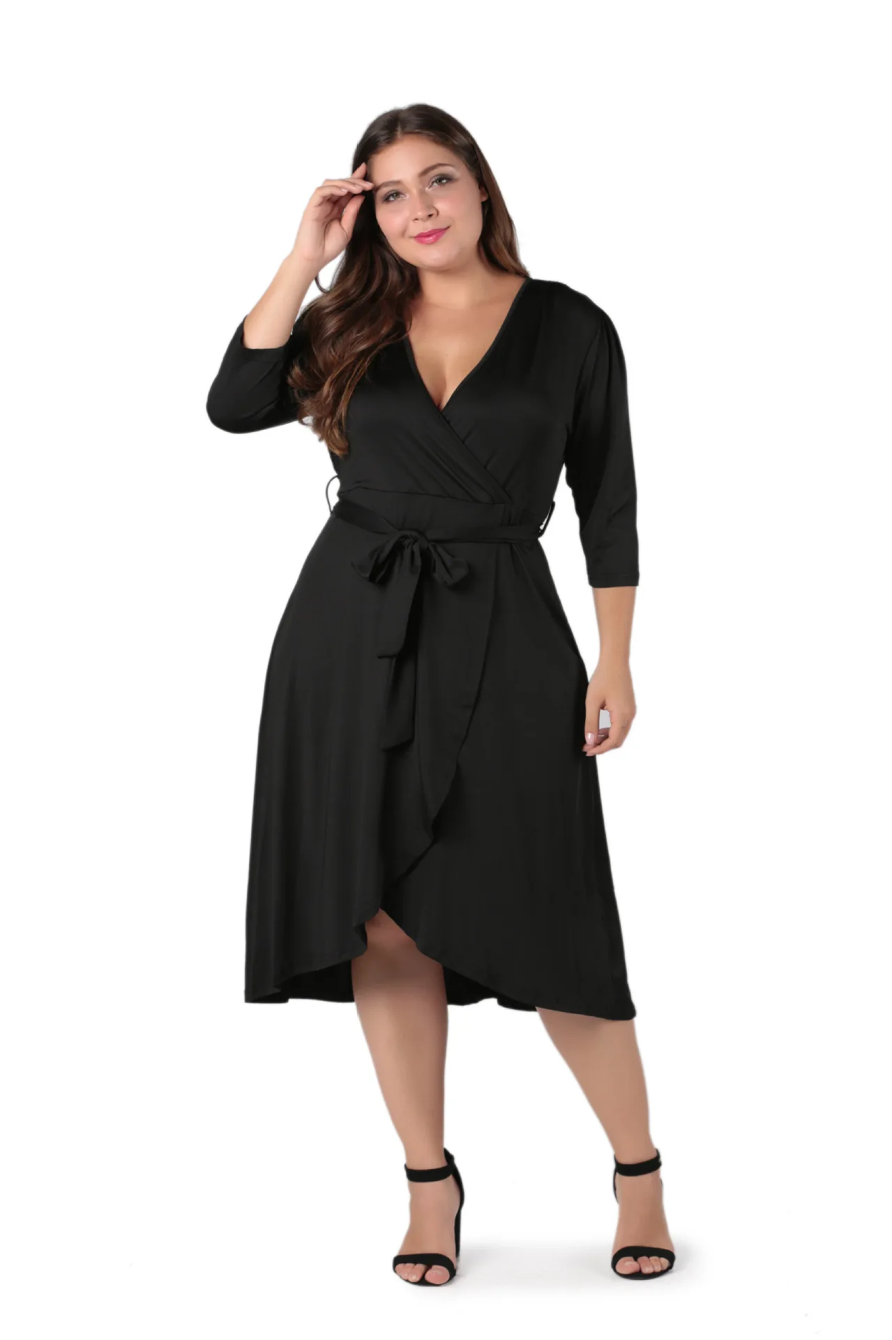 TUHAO 4XL 3XL черные элегантные вечерние платья осень зима размера плюс женское платье большого размера офисное платье LZ27