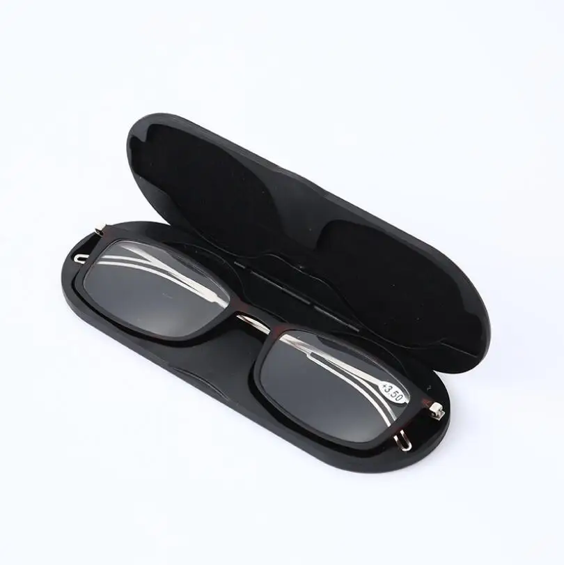 WEARKAPER, Тонкая оправа, Прямоугольная оправа Tr90, очки для чтения+ алюминиевый Магнитный чехол, складные очки для дальнозоркости 1,0-3,5 - Цвет оправы: Черный