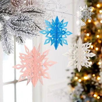 

6 Piece/ Set Large Cardboard Three-dimensional Snowflake Ornaments Christmas Tree Pendant 5 colors Christmas Party Decoration