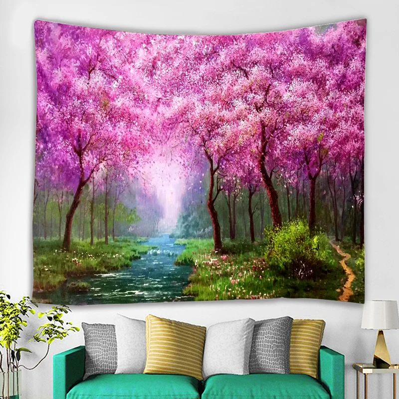

Hot Selling art landscape painting Taolin mural tapestry household carpet bed blanket life decoration