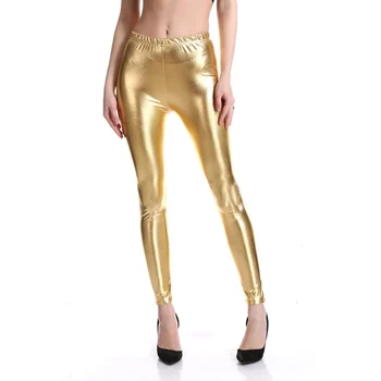 

OKAYOASIS Sexy Lady PU Faux Leather Gold Silver Slim Legging Bodycon Skinny Solid Shiny Girl Legging