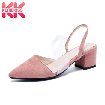 

KemeKiss Women Sandals Shoes Fashion Square Heels Shoes Women Fashion Pointed Toe Solid Color Casual Footwear Size 31-43