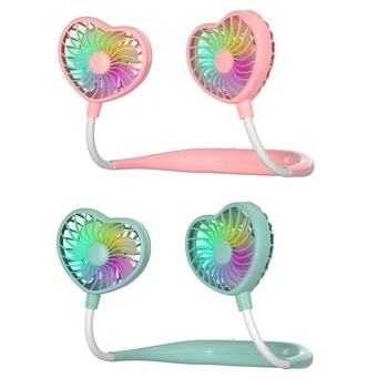 

Mini Portable LED Light USB Rechargeable Fan Neck Hanging Style Dual Cooling Lazy Fan for Student Home Office School Use