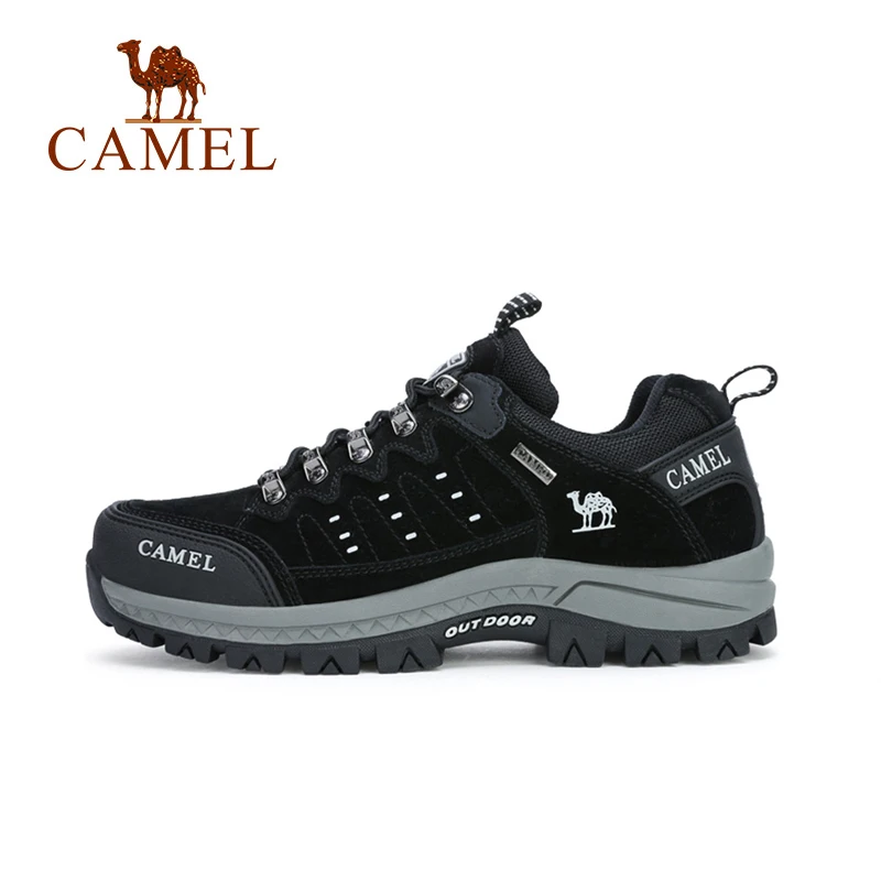 CAMEL/мужские и женские Треккинговые ботинки из натуральной кожи; прочные нескользящие теплые дышащие уличные ботинки для альпинизма и треккинга - Цвет: 026Male-Black Gray