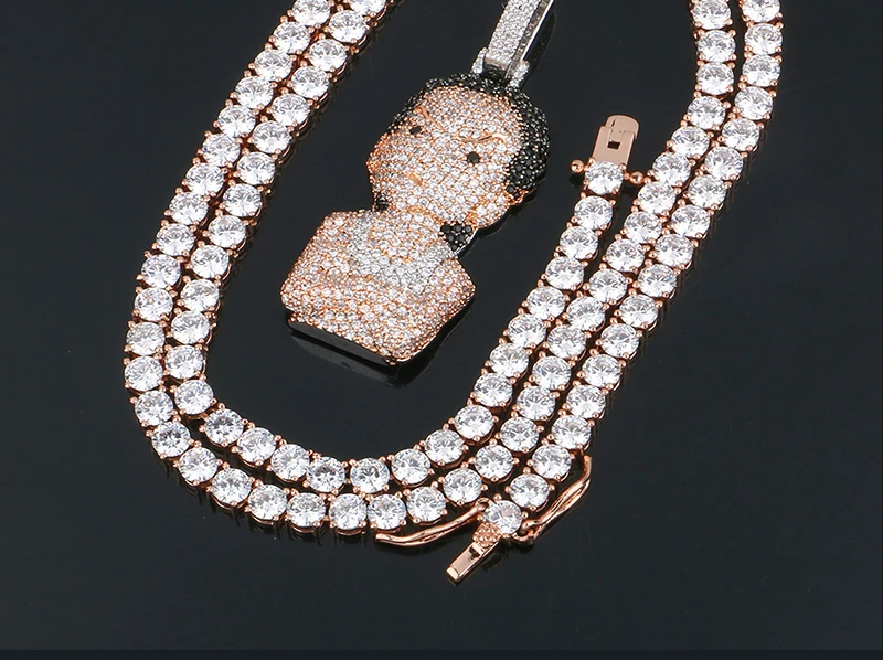 Iced Out Хрустальная подвеска Boondocks для мужчин и женщин хип хоп ожерелье с розой Chian теннисная цепочка модные ювелирные изделия с подарочной коробкой