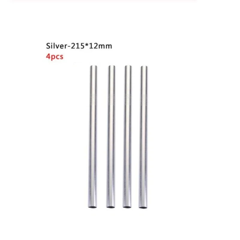 Silver 4pcs Сверхширокая соломинка, многоразовая, 304 нержавеющая сталь, соломинка для питья, металлическая соломинка для смузи, тапиока, жемчуг, чай из молочных пузырей - Цвет: Silver 4pcs