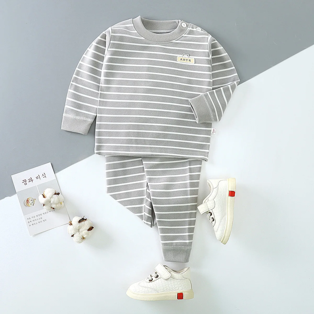 New 2020 Kids Boys Girls Pajama Sets Striped Long Sleeve O-Neck T-Shirt Tops with Pants Toddler Autumn Warm Sleeping Clothes Set