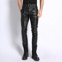 Мужские брюки, мужские кожаные штаны, овчина, мотоцикл, локомотив, тонкие теплые овечьи кожаные штаны, мужская одежда