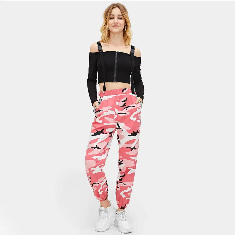 

Women Camo Cargo High Waist Hip Hop Trousers Pants Military Army Combat Camouflage Long Pants Hot Capris 2019 New