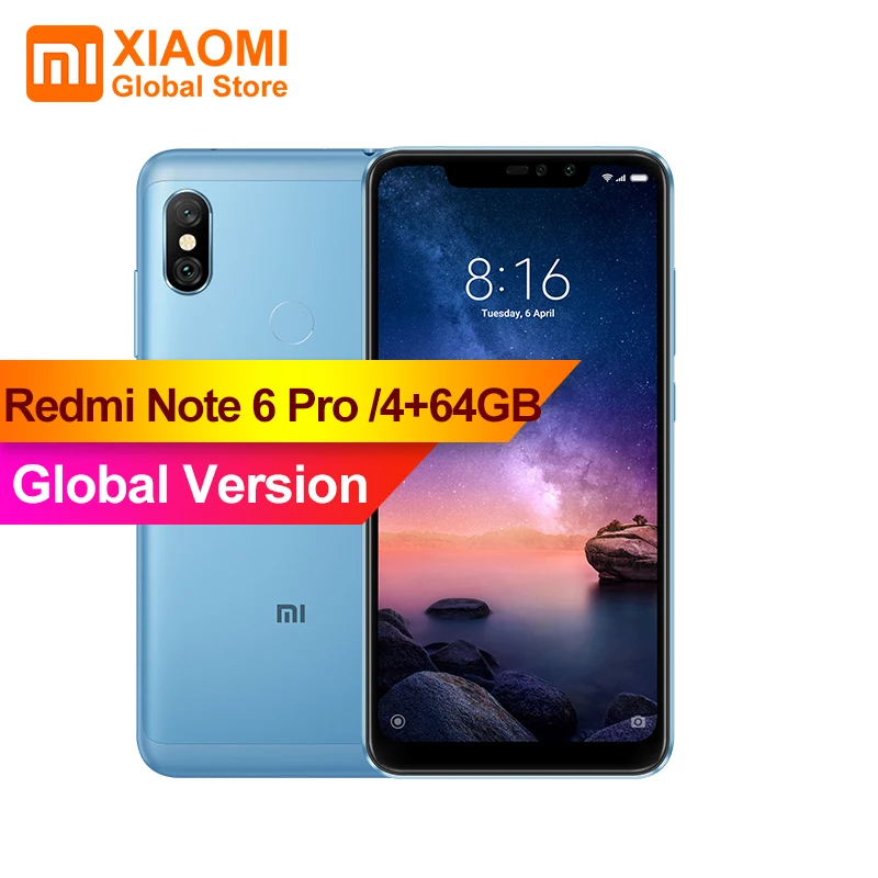 Глобальная версия Xiaomi Redmi Note 6 Pro 4GB 64GB 26 &quotНотч полный экран Двойная камера 4000mAh