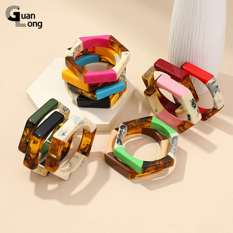 Fashion Colorful Resin Geometric Hexagon Bangles Bracelets for Women Indian Exquisite Charms Bangle Party Jewellery