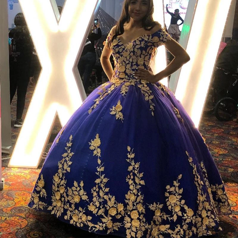 Gold and blue quinceanera dresses Outlet