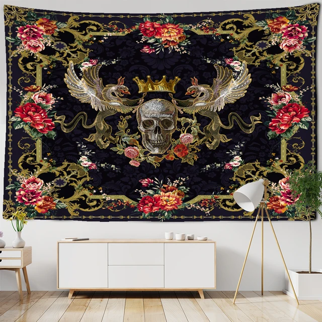 Dragon Skull Tarot Floral Tapestry