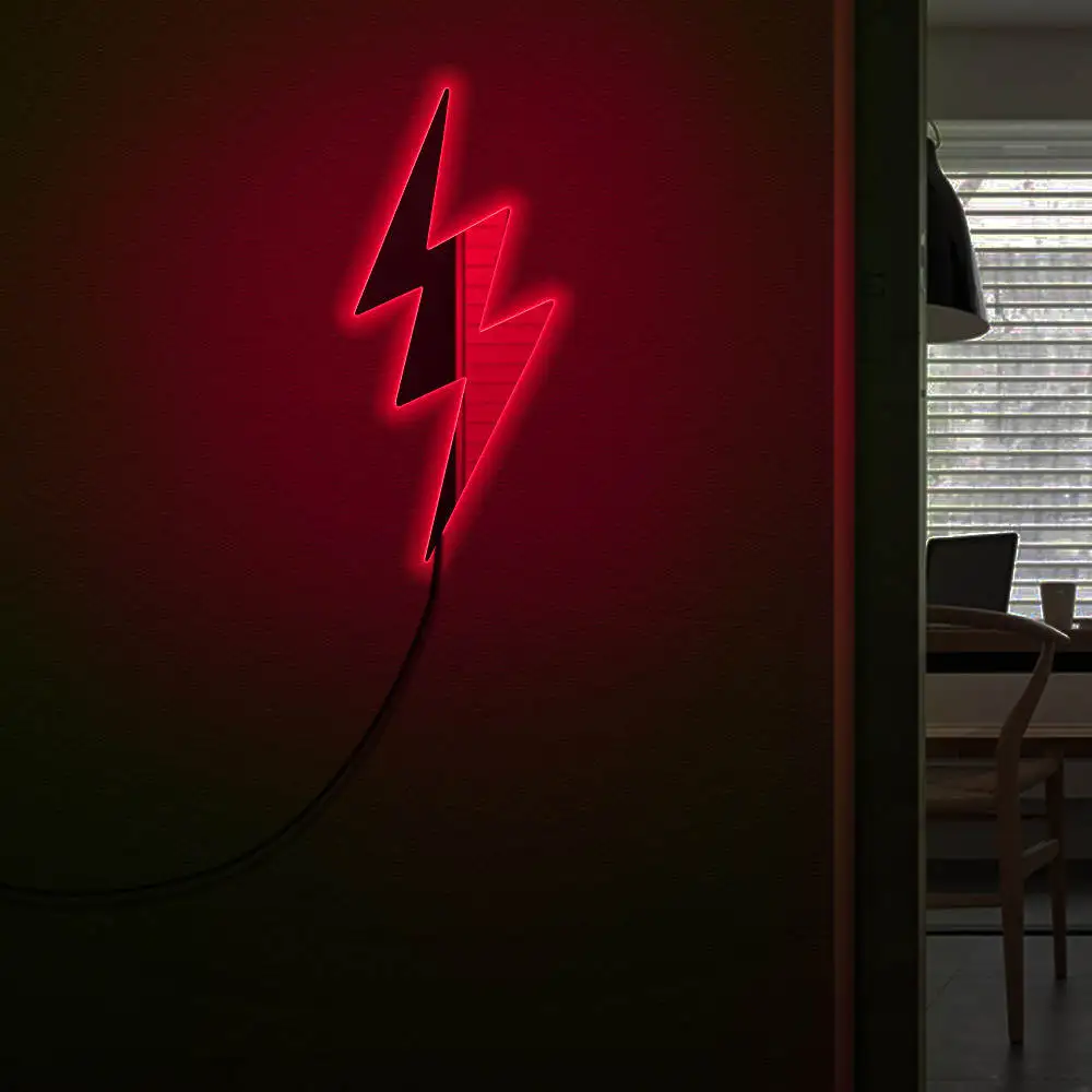 Молний зеркало с светодиодный освещения вспышки силуэт Thunderbolt Storm электрические Мощность Напряжение светодиодный Подвесная лампа