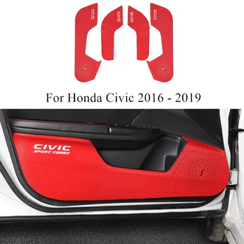 

4 pcs Carbon Fiber Leather Waterproof Sticker Car Door Anti-kick Mat Decoration Accessories For Honda Civic 2019 2018 2017 2016