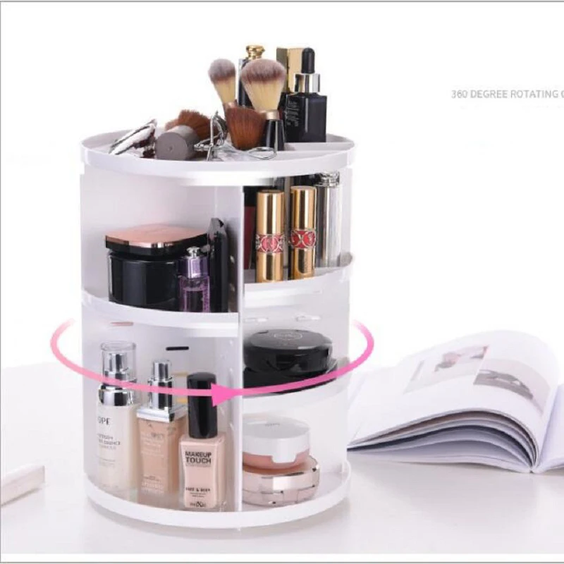 

Fashion 360-degree Rotating Makeup Organizer Box Brush Holder Jewelry Organizer Case Jewelry Makeup Cosmetic Storage Box(white)