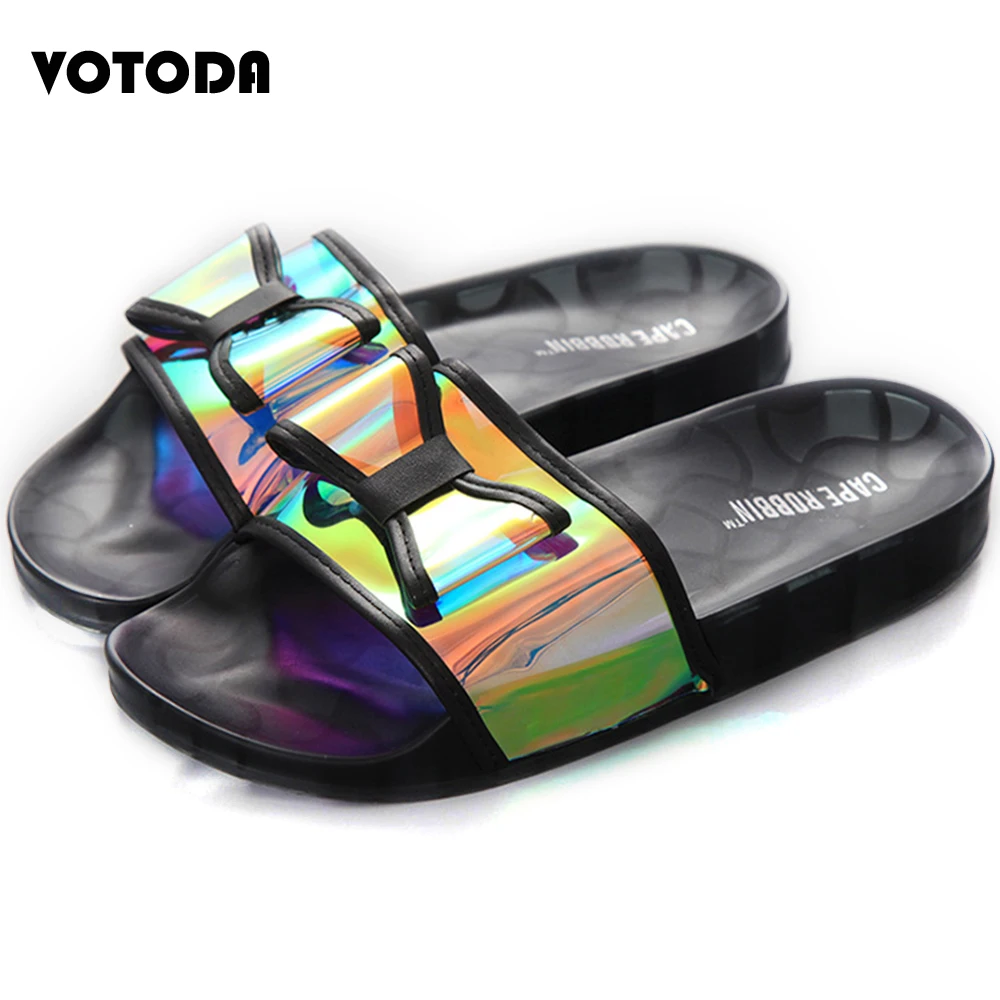 

Summer Women Slippers Bow Bling Slides Sequins Cross Sandals Flat Home Flip Flop Jelly Slipper Female Outdoor Bling Beach Shoes