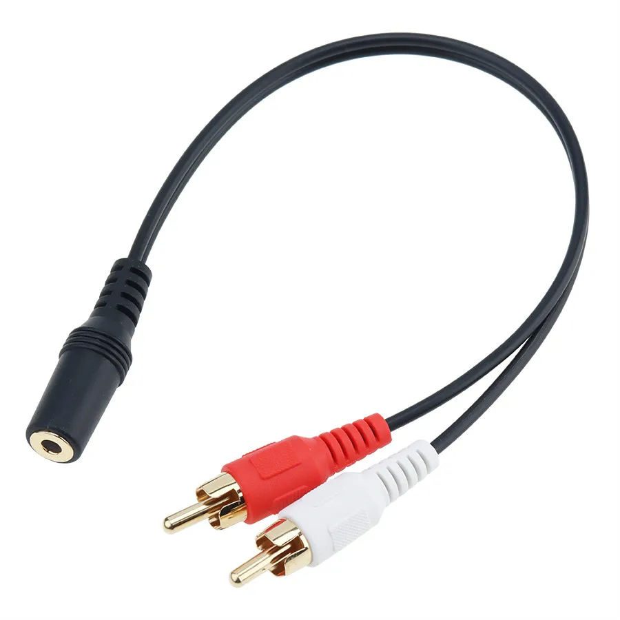Universal 3 5mm Stereo Female Jack to 2 RCA Male Plug Y Adapter Aux Audio Cable For Headphone DVD TV VCR Amplifiers 300pcs