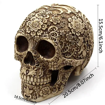 

Resin Craft Skull Sculpture Head Carving Halloween Party Decoration Ornaments Home Flower for Decoration Accessories Golden