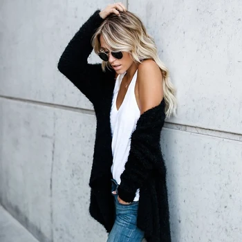 

Elegant Long Sleeve Cardigans 3 Colors Autumn Loose Casual Long Cardigans Soft Knitted Hooded Sweater Women 2020 New Streetwear