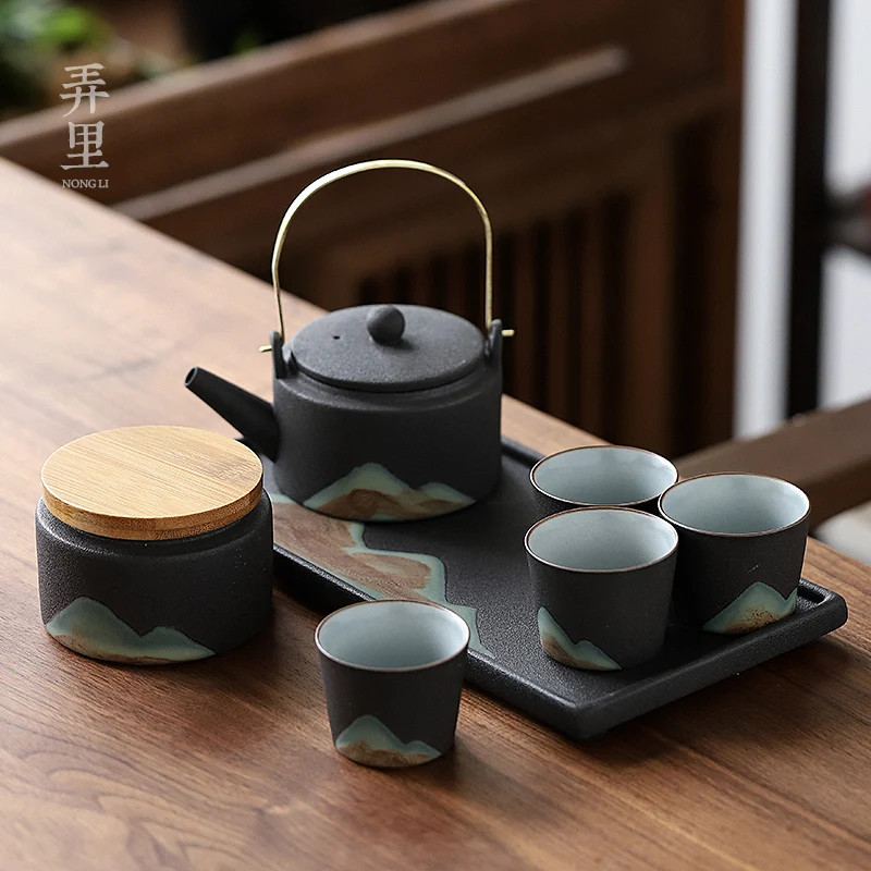 Kung Fu tea set home Zen Ti beam teapot ceramic home tea simple gift