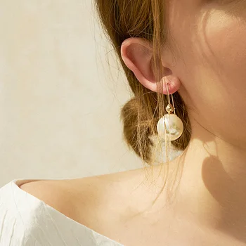 

JIAN Big Simulated Pearl Pendant Earrigns Elegant Simple Korean Drop Ear Jewelry for Women Ladies Wedding Party Gift