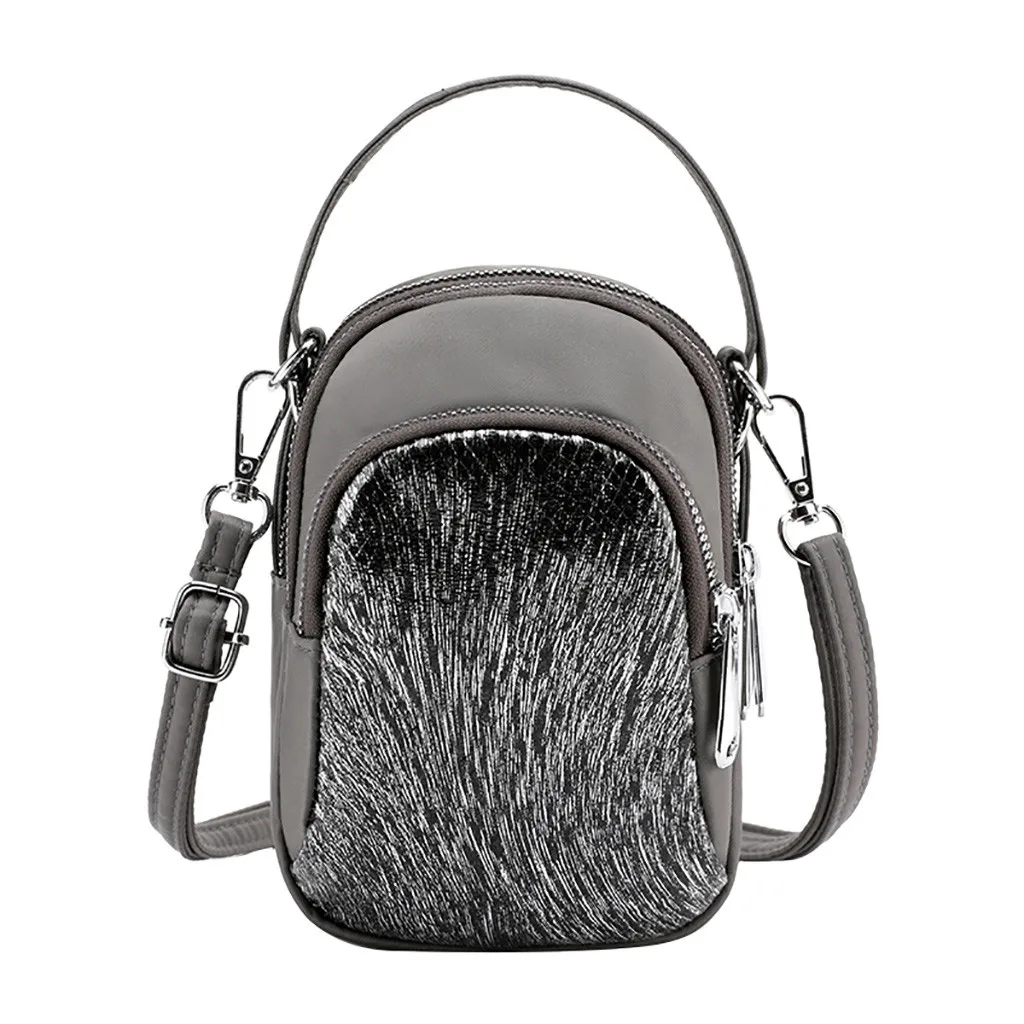 Серый Women Nylon Sequin Coin Purse Shoulder Mobile Phone Bag Exquisite Girls Delicate Handbag Elegant Ladies Fashion Casual Bags - Цвет: Серый