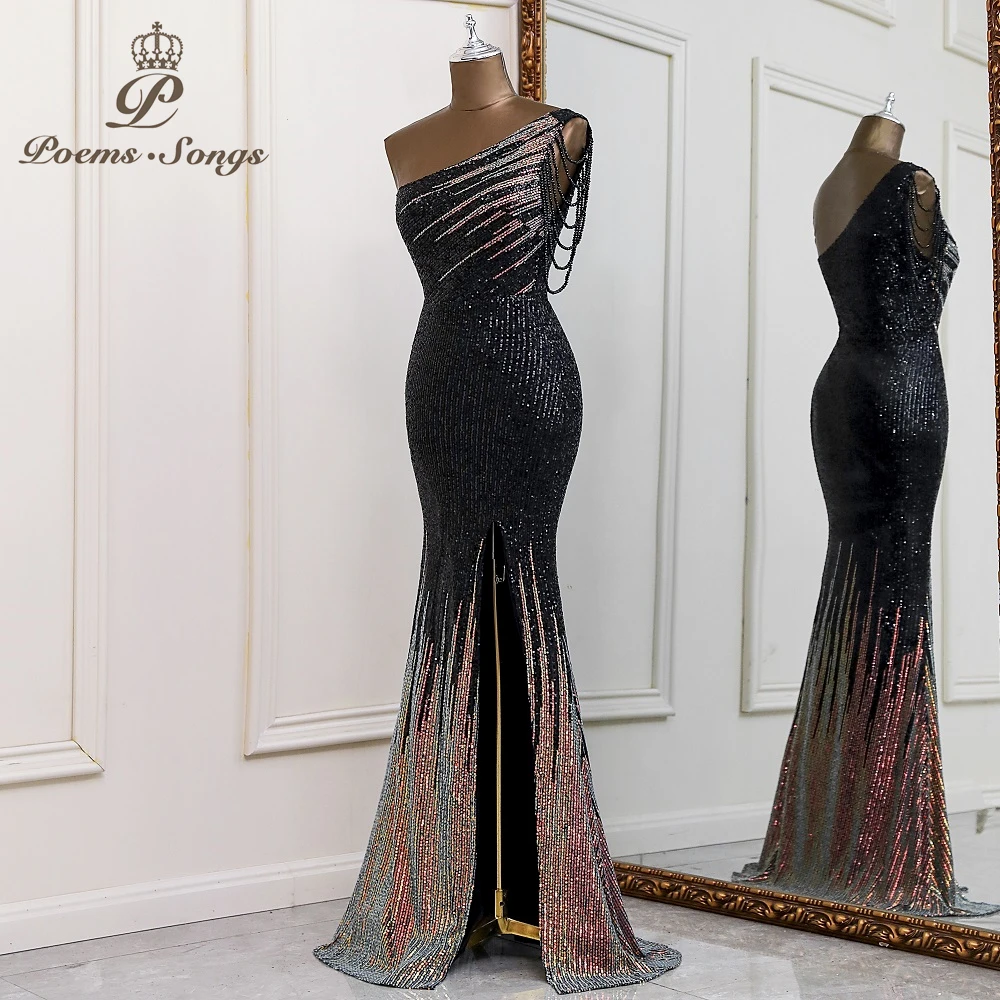 Exquisite One shoulder style evening dress prom dresses evening gowns vestidos de fiesta robe de soirée de mariage evening gowns