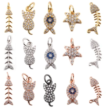 

Charm Charms for Jewelry Making Supplies Gold Fish Cat Star Diy Earring Bracelet Necklace Metal Copper CZ Zircon Accessories