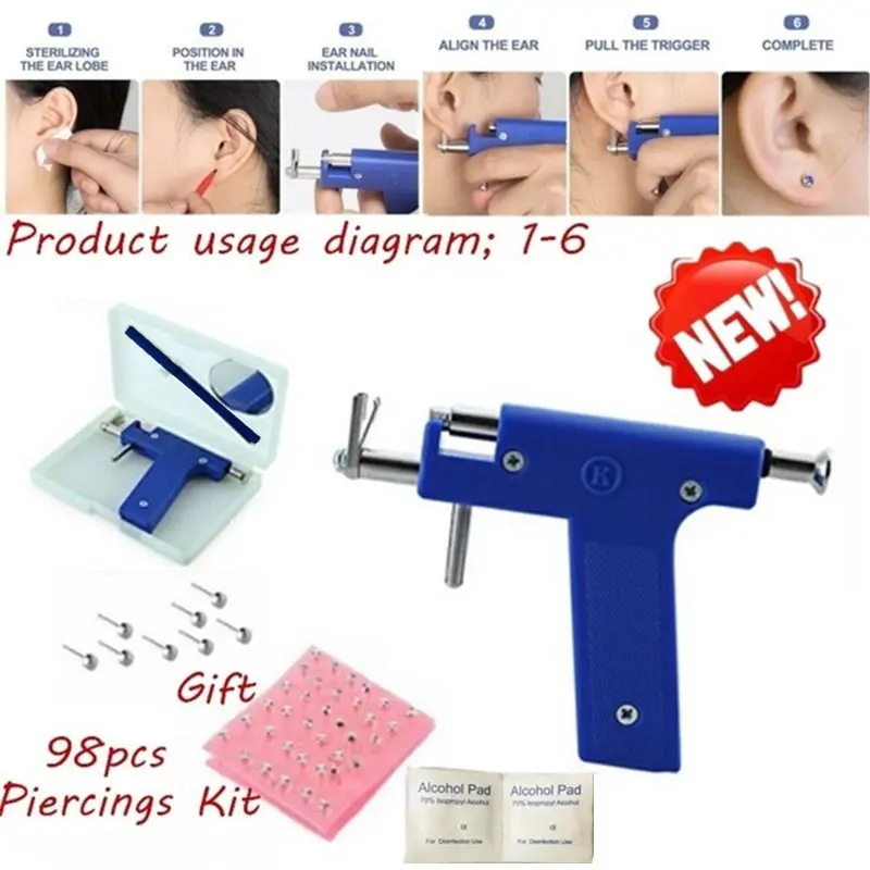 

Ear Hole Tool Earhole Gun 98 Pairs Stainless Steel Ear-Breaking Pistol Case Marker Pen Female Kit Professional Creative