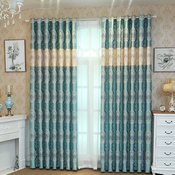 

Printing Splicing Curtain For Living Room European Modern Elegant Noble Embroidered Curtains Fresh blue Blind Window Treatments