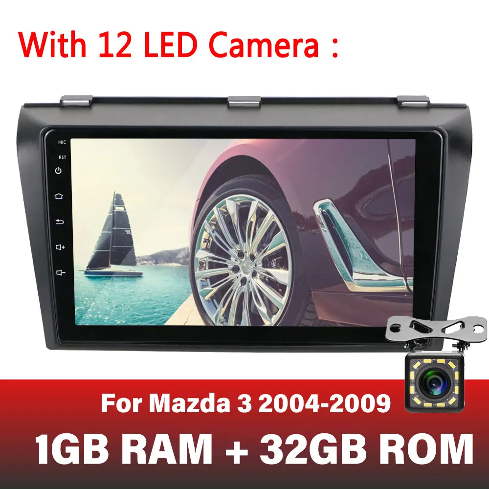 Podofo " Android Автомагнитола 1 г+ 16 г/1 г+ 32 г стерео для Mazda 3 2004-2009 Wifi авто стерео автомобиль без dvd gps карты мультимедийный плеер - Цвет: 1G 32G 12LED Camera