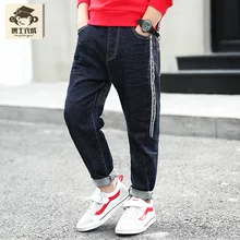 Детская одежда; джинсовые брюки для мальчиков; Детские повседневные брюки в Корейском стиле; Новинка года; стильная весенняя одежда для детей среднего и большого размера