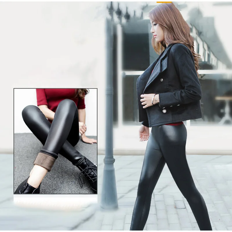 Women Winter Faux Leather Pants Warm Velvet Pant High Waist Trousers Female Thick Stretch Pantalon Femme Plus Size 4XL