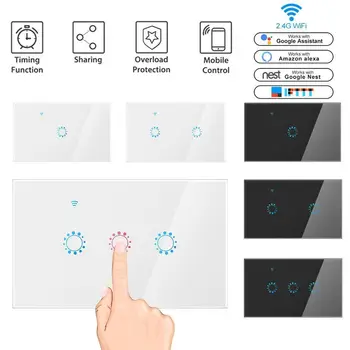 

1 2 3 Gang US WiFi Smart Switch Tuya Glass Touch Panel Wall Switch Wireless Control Alexa Google Home Compatible100-230V AC