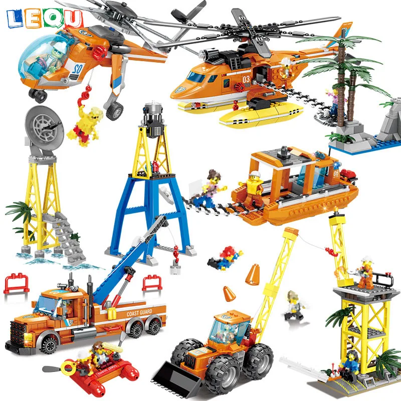 

2 IN 1 City Coast Guard Sea Rescue Helicopter Plane Building Blocks Model Bricks Educational Toy for Children blocks