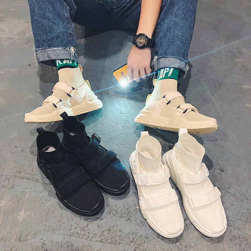 

JUNSRM men's casual shoes socks sneakers comfortable Breathable Casual Buckles Closures Slip-on Skateboarding Shoes sepatu pria