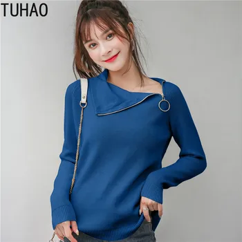 

TUHAO Fall Sweaters Woman 2019 Autumn Winter Korean Version Zipper High Collar Knit Bottom Shirt Pullover Sweater Clothes WM46