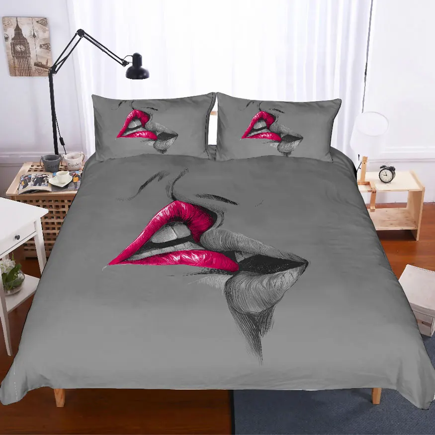 Sparkle Lippen Lippenstift Küsse Bettbezug Pink Bettwäsche Set Kissenbezug 