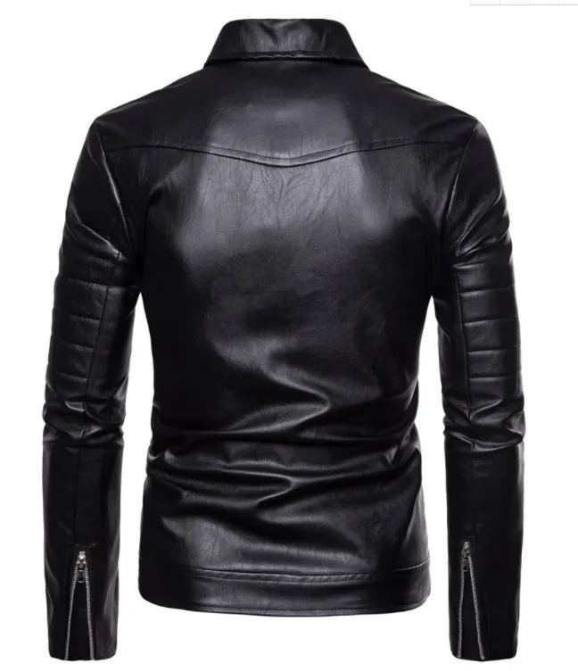 Casual Fold-down Collar MEN'S Leather Coat Autumn And Winter New Style Western Style Men Solid Color Oblique Zipper Cardiga