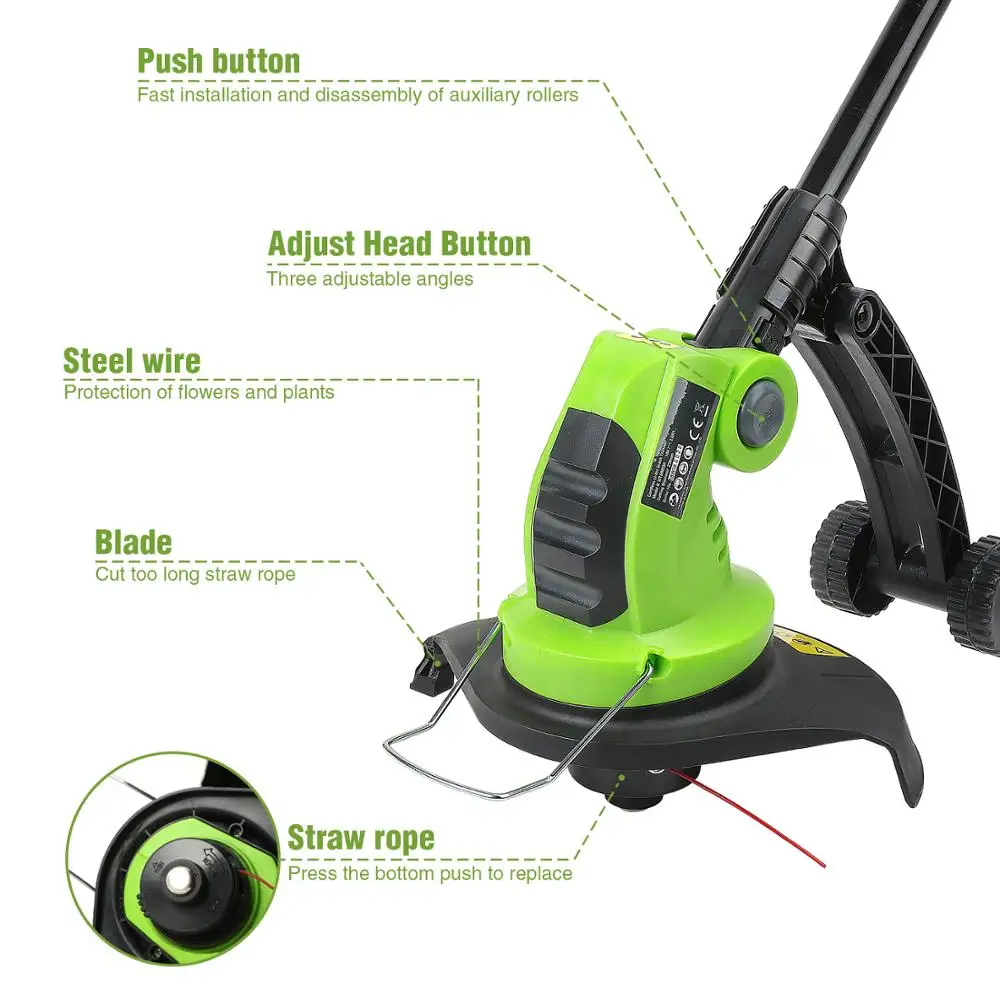 Cena WORKPRO 18 V bateria litowa 2000 mAh akumulatorowy podkaszarka do trawy regulowane uchwyty narzędzia ogrodowe czas ładowania 1 godziny