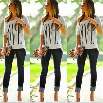 

1 x Women Tops Tops Shirt New Women's Casual T-shirt Short Loose Fashion Cotton Letter Print T-shirt Casual Short