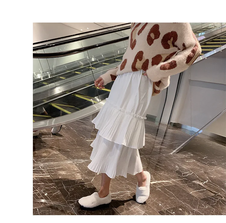 Customizable Spring New Style High-waisted Cake Dress Women's Mid-length Flounced Pleated Skirt F5732