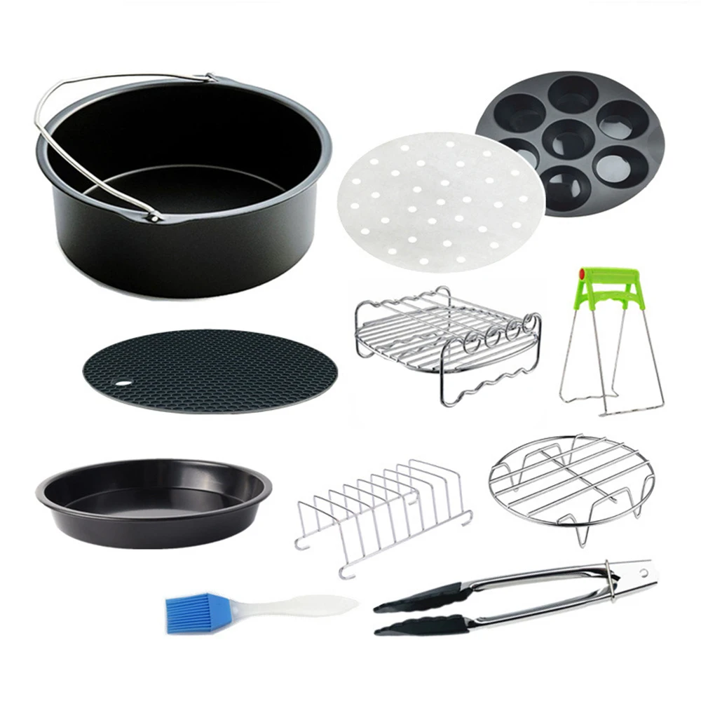 

Air Fryer Accessories Steaming Rack Stainless Steel Kitchen Grill Silicone Heat Insulation Pad Pizza Pan for 3.7-5.8qt Air Fryer