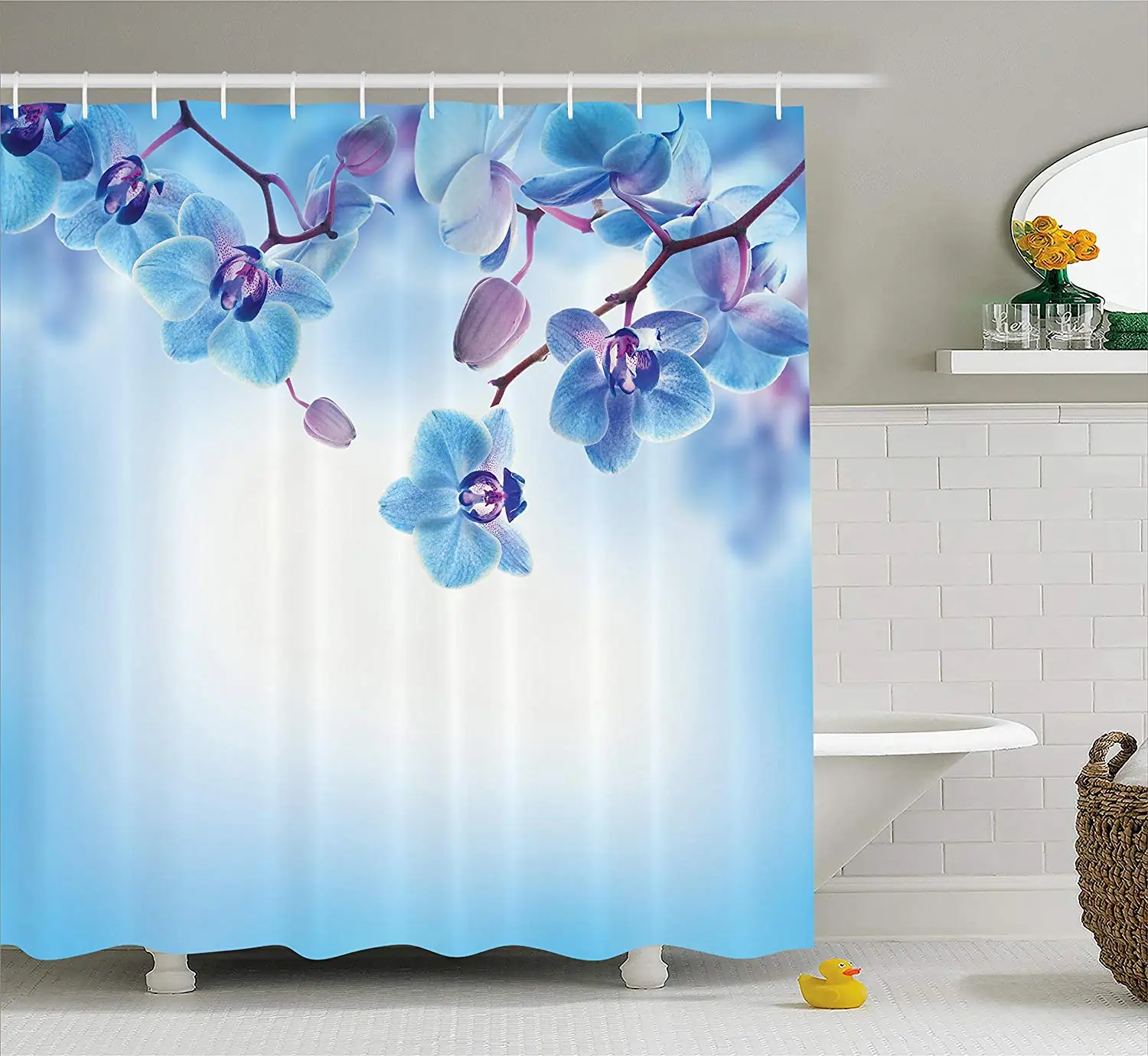 Flower Decor Shower Curtain Orchids Asian Natural Flowers Reflections On Water For Spring Art Fabric Bathroom With Hooks | Дом и сад