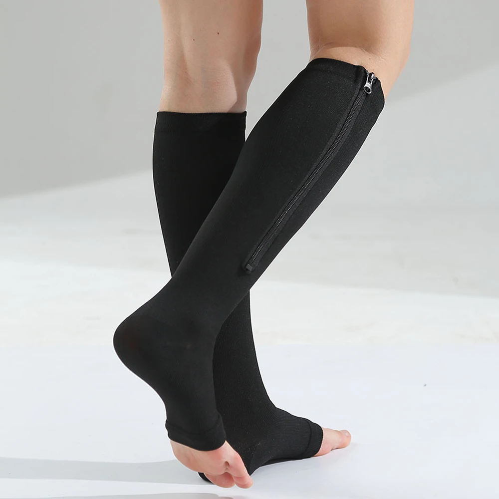 Zip-Up Crew Socks Compression Leg Support Knee High Socks Firm Pressure Circulation Orthopedic Support Stockings fast sent