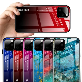 

100pcs/lot Marble Cover For iPhone 11 Pro Max Tempered Glass Hard Soft Side Case For iPhone SE 2020 XS Max XR XS X 8 7 6S Plus